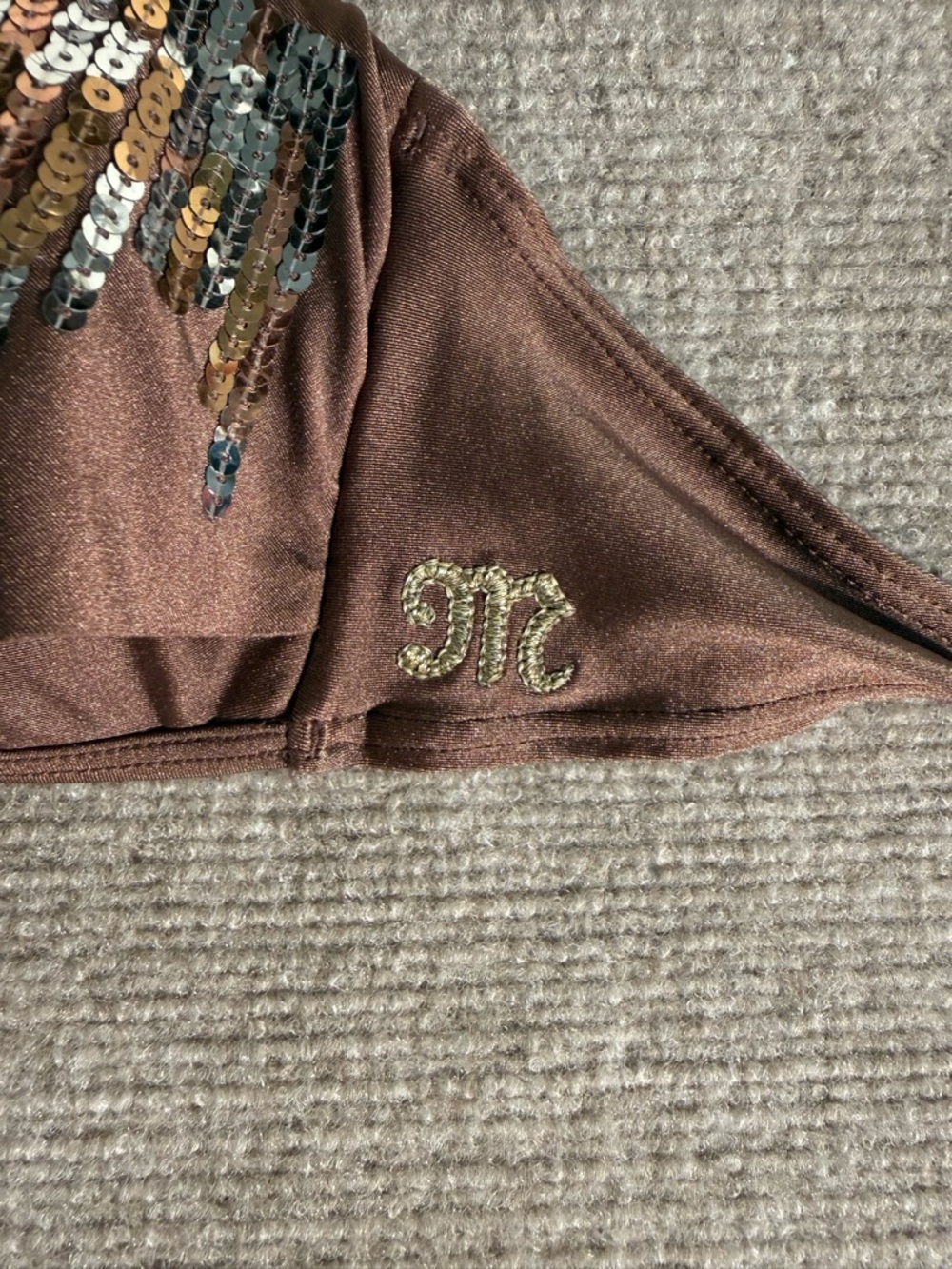 Miss Me Brown Bronze Sequined Bandeau Bikini Set Y2K Glam Swimwear – Small - Picture 8 of 10